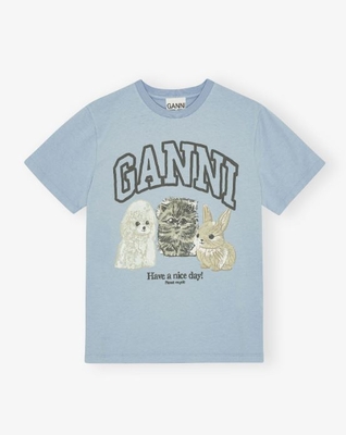 Camiseta Ganni azul estampado animal